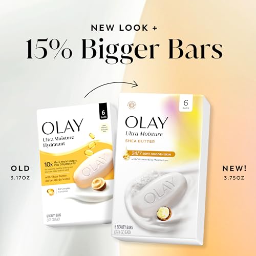 Olay Beauty Bar, Ultra Moisture,10x More Moisturizers, 24/7 Soft & Smooth Skin, Gentle Cleanse on Face & Body, Vitamin B3 Complex, For All Skin Types, Shea Butter Scent, 3.75 oz, (Pack of 6) - image 9
