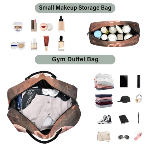 Large Travel Duffel Bag, Flamingo Romantic Sports Tote Gym Bag, Shoulder Weekender Overnight Bag for Women Men, Carry On Luggage with Toiletry Bags4