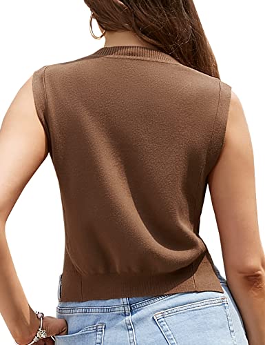 Ifurol Women's Round Neck Sleeveless Knit Sweater Vest Pullover Crop Tank Top (Camel) #TOP3