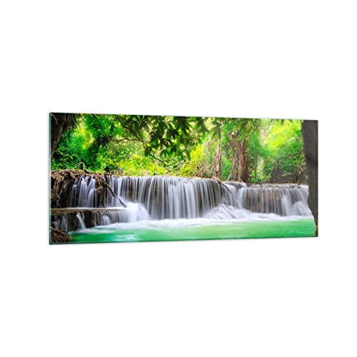 Deco Cadre Salon Eau parc nature paysage Moderne Impression sur Verre 120x50cm Image Tableau en Verre Decoration Murale Chambre Cuisine Panoramique Art Grand...