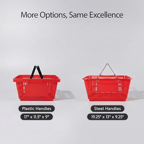 Restaurantware Shopping Basket 1 Count 16.9 x 11.6 x 9 Inches Durable with Flat Steel Handles Stackable and Easy-to-Clean Market Retail Grocery Basket Red by Restaurantware - Image 5