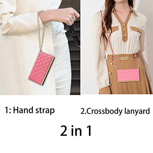 Zouzt Vogue Crossbody Case Compatible With Iphone 12 Mini Case Wallet Leather Case With Mirror Card Slot Cover Holder Wrist Strap Lanyard Purse Case For Iphone 12 Mini 5G 5.4 Inch Pink #TOP1