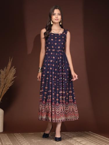 Image of Dress for Women | New Rayon Floral Printed Flared Maxi Dress for Women & Girl's