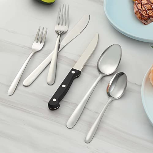 Pleafind 72 piezas, juego de cubiertos para 12 personas, cuberteria plateada de acero inoxidable que incluye cuchara, cuchillo, tenedor, cuchillo de carne, apto para lavavajillas - imagen 6