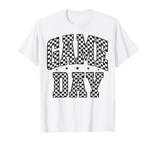 Funny Checkered Game Day Football Black White Gift Women T-Shirt