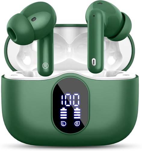 Wireless Earbuds Bluetooth 5.4 Headphones with 4 Mic Ear Buds with Deep Bass IP7 Waterproof in Ear Earphones LED Display 36H Playtime for Laptop Pad Phones Sports Workout Elegant Green - 9