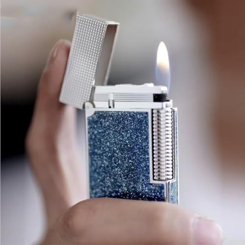 Encendedor vintage masculino a gas, rellenable con butano, azul miniatura 2