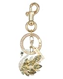 DC-Dragon Swan Crystal Keychain – Luxury Rhinestone Handbag Charm with Gold Tone for Purse, Keys, and Accessories (Light Brown)