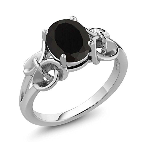 Gem Stone King 925 Sterling Silver Black Onyx Women's Engagement Ring (2.60 Cttw, Gemstone Birthstone, Oval 9X7MM Available In Size 5,6,7,8,9)