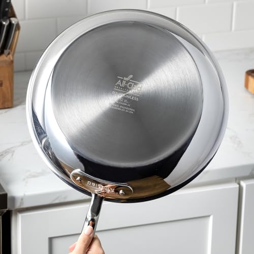 Image of All-Clad D3 Stainless Steel 3Qt Braiser Pan with Lid, Made in the USA | The Original Bonded Professional Cookware, 12.5 inch Universal Pan, Induction Compatible, Oven Safe up to 600F