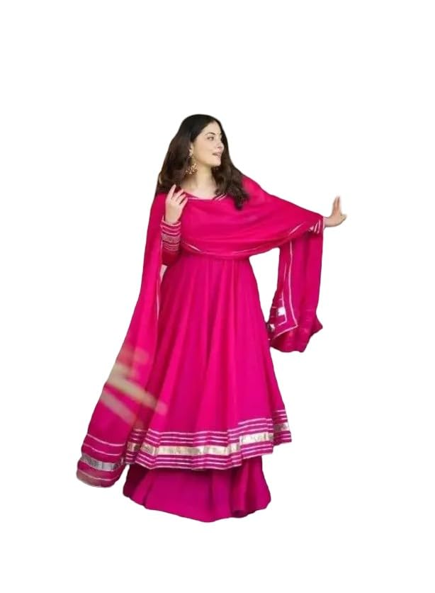 Women Pink Anarkali Kurta with Dupatta & Palazzo Set (IN, Alpha, L, Regular)
