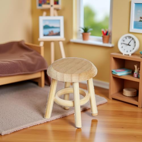 Miniature Wooden Stool, 1:12 Scale Furniture, DIY Living Room Accessories, Wooden Color Dollhouse Living Room, Dollhouse Accessories