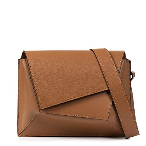 FIRENZE ARTEGIANI. Alatri Bolso bandolera Mujer.Piel auténtica Saffiano Ruga 28x11x21 cm. Color: Cuero