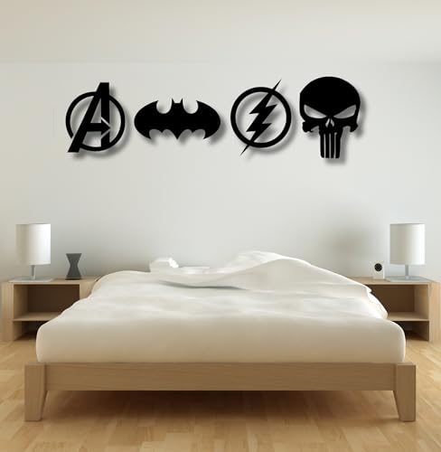 Image of TWIGGY Superhero 6mm MDF Wooden Wall Decor Set for Home, Office, or Gaming Room, Gift, Anime (pack of 4 | The Batman,Punisher,Avengers,Flash)