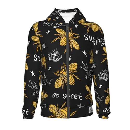 Hohey Bee Golden Embroidery Kids Pullover Hoodies Boys Zip Up Sweatshirts Girls Athletic Clothes with Pocket2
