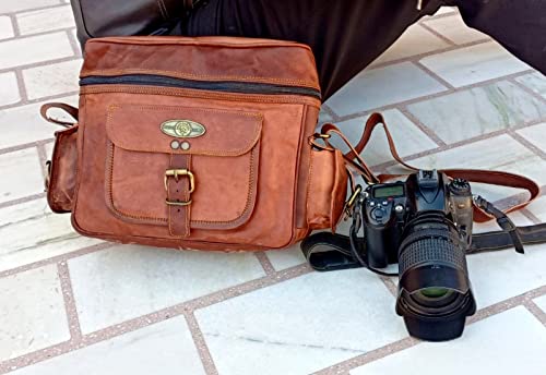 Genuine Leather Camera Bag | Crossbody Shoulder Camera Bag With Adjustable Strap | Leather Bag For Dslr Slr With Lens, Mirrorless Padded Camera Bag Case 11 Inch | Vintage Camera Messenger Bag Satchel Great Gift For Photographers | Vacation Travel Sling Bag For For Nikon, Canon, Sony, Brown #TOP5