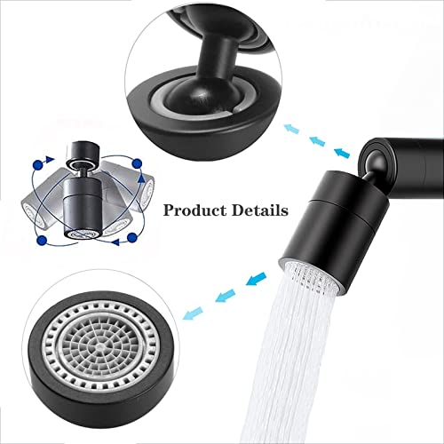 Wasserhahn Luftsprudler Aufsatz, 360 Grad Drehbar Doppelfunktion Wasserhahn-Strahlregler perlatoren für wasserhähne, Booster Dusche & Wassersparhahn für Küche Bad Waschbecken (Schwarz) - Image 6