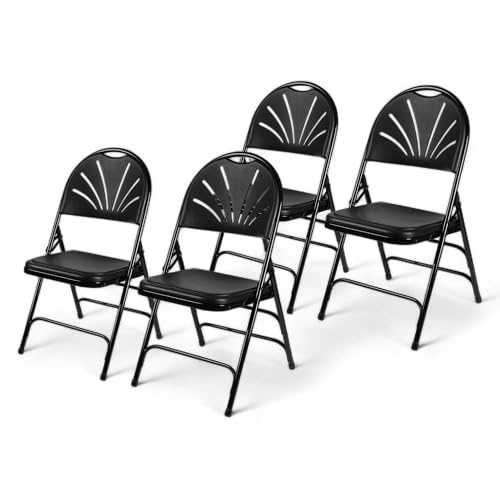 OEF Furnishings OEF1100 Series Premium Heavy-Duty Plastic Folding Chairs, Commercial Fanback Event Chairs with Triple Brace and 500 lb Capacity (4-Pack, Black Plastic with Black Frame) by OEF Furnishings - Used condition - US$128.22