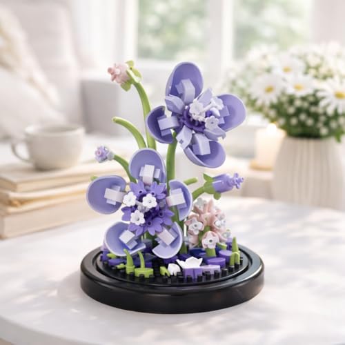 La Fabrique Dracolume Orchidée sous Cloche à Monter – Fleur DIY Style Lego – Décoration Maison Élégante, Cadeau Original pour Femme, Anniversaire, Saint-Valentin