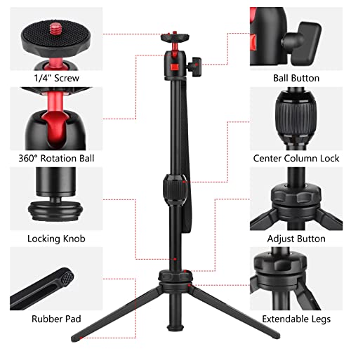 Mini Tripod For Camera, Aluminum Travel Camera Tripod Tabletop For Video Recording Vlogging, Selfie Stick, 360° Ball Head, 1/4 Screw, Compatible With Camera Iphone Dslr Projectors Camcorder #TOP5