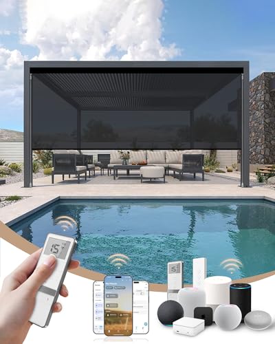 Kincmo Motorized Outdoor Shades for Patio Porch, Custom Outdoor Motorized Blinds with Remote, Waterproof & Windproof Patio Shades Work with Apple Homekit,Alexa,Google (3% Openness Black)