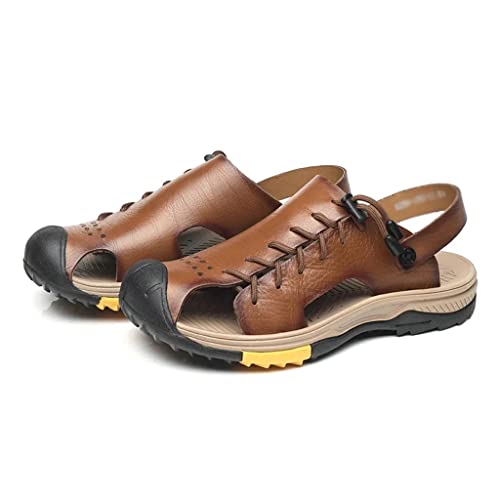 Men's Sandals Leather Shoes Slip-on Leisure Sandals Outdoor Beach Shoes Retro Men Footwear(46)