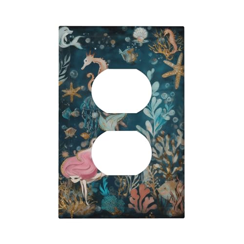 Decorative Art Light Switch Covers Ocean Wonders & Mermaid 1 Gang Single Duplex Outlet Wall Plate Switchplate Electrical Faceplate for Home Decor by Vorchtax - Used condition - US$11.79