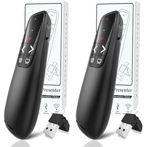 (2 Units) Presentation Clicker PowerPoint Presenter Remote: Laser Pointer Project Power Point PPT Clicker for Mac Laptop Office, Wireless Computer Clickers Slideshow Google Slide Advancer Cover
