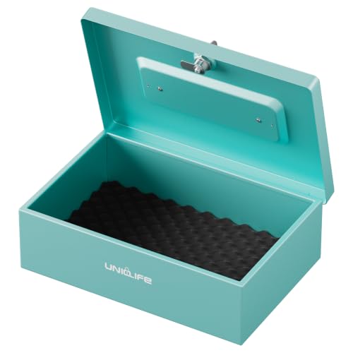 Uniclife Fire Resistant Document Box with Key Lock, 12.6" x 8.3" x 3.9" | 2 keys included, powder-coated steel walls, plastic carrying handle, for valuables certificates cash, not fit A4 papers flat