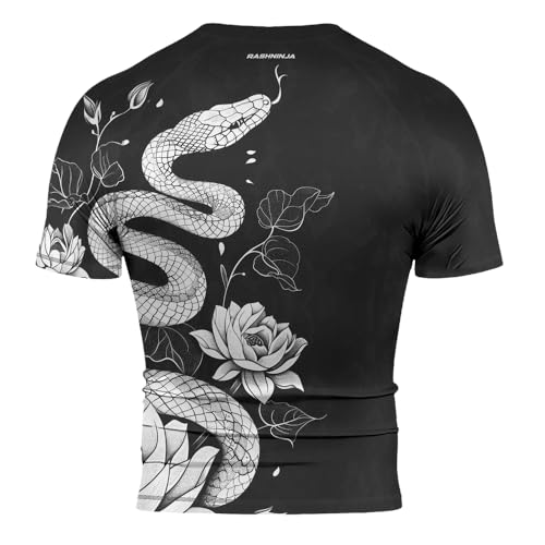 Snake Men’s Fightwear Rash Guard – Short Sleeve Athletic Compression for BJJ Wrestling Workout & Training3