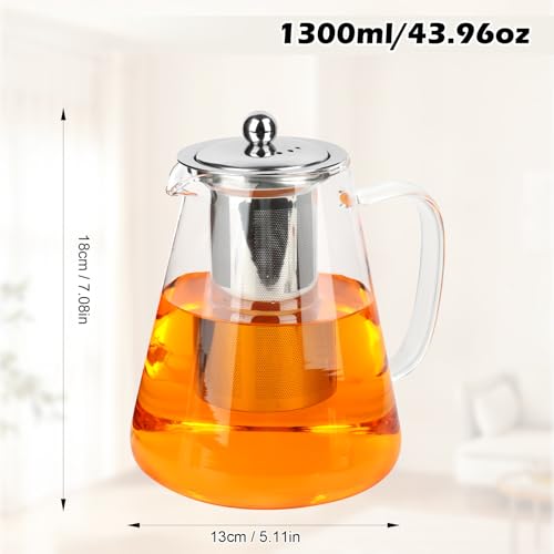Miniatura 4 de Mxtimwan Tetera De Vidrio De 1,3 Litros, Resistente Al Calor, Transparente Con Colador Extraíble, Para Bebidas Frías Y Calientes.
