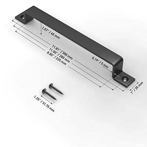 Image of 12 Inch Straight Bar Barn Door Handle - Black Cast Iron Pull for Sliding Doors, Gates, Sheds, Fences, Closets - Indoor Outdoor Farmhouse Hardware