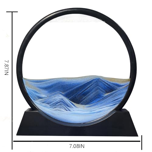 Aoderun Moving Sand Art Picture Round Frame Sandscapes in Motion Blue Ocean Deep Sea Sand Art Relaxing Toy Desktop Home Office (7")