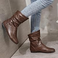Slouch Boots for Women Flat Ankle Boots Leather Low Heel Booties Fall Slouchy Booties Casual