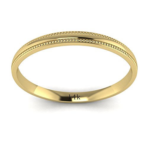 LANDA JEWEL Solid 14k White Rose Yellow Gold 2mm Light Court Shape Comfort Fit Polished Wedding Ring Milgrain Band2