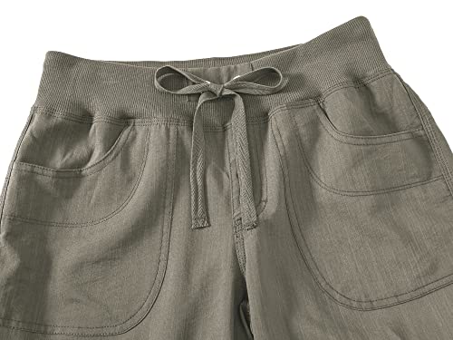 Mofiz Women's Cargo Hiking Pants Lightweight Quick Dry Running Capri Pants Athletic Workout Casual Outdoor Button Pockets Grey Khaki 2Xl #TOP4