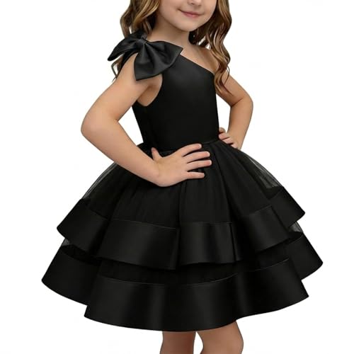 KLFFLGID Girls Flower Dress Sleeveless One Shoulder Birthday Party Formal Prom Gown