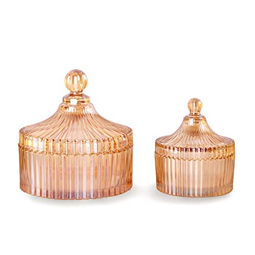 R Flory Glass Jars Bathroom Organizer Qtip Holder Vanity Canister Jar Glass Lid Cotton Swabs Container 2 Pcs/Set (Amber) #TOP2