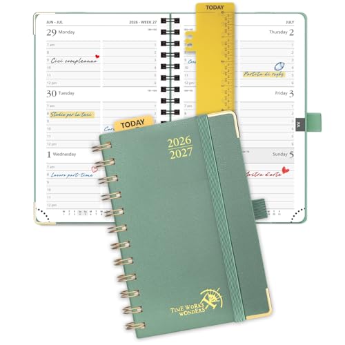 POPRUN Pocket calendar 2026-2027,pocket planner Jul 2026-Jan 2027, 6.5" x 3.5" Small Planner for Purse,Inner-pocket Weekly Planners with Hardcover, Tabs, Ruler, Pen Loop ,Unisex Weekly Plann