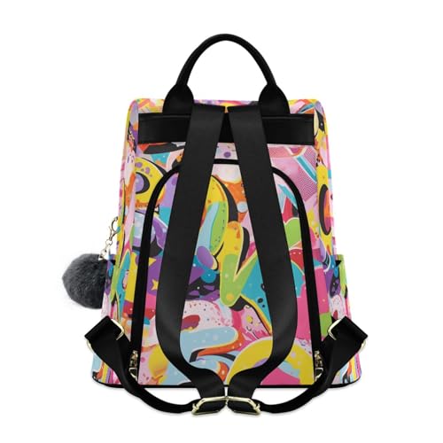 KLL Graffiti Artwork Colorful Letters Fashion backpack for college trendy backpack for women with for Travel, Work, Everyday with Pom-pom keychain2