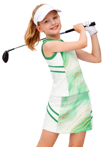 Image of AOBUTE Girls Tennis Golf Outfit Tank Top and Skirt with Shorts Set 4-12 Years