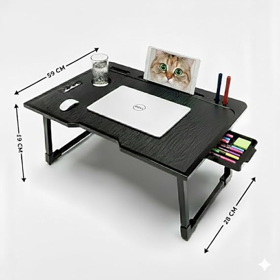Image of Derbus Foldable Wooden Mini Laptop Table for Bed, Smart Study Table with Drawer kids (MK-K-BLACK=-R)