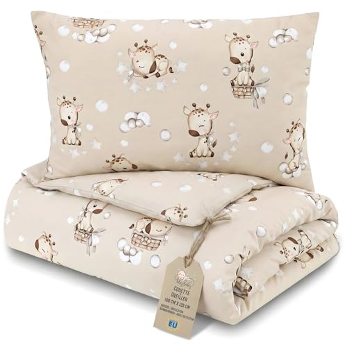 Totsy Baby Couette Enfant en Coton 100x135 Couverture pour Bebe Parure Duvet pour lit bébé 100 x 135 cm et Oreiller 60 x 40 cm Oeko-Tex Girafes