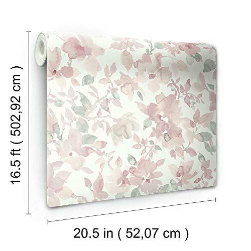 RoomMates RMK11702WP Pink and Green Watercolor Floral Peel and Stick Wallpaper by RoomMates - Used condition - Image 5
