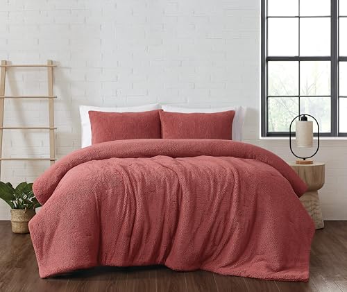 Brooklyn Loom Marshmallow Sherpa Dusty Rose 3 Piece Full/Queen Comforter Set, Solid Color Themed, Oeko-TEX Certified Confidence by Brooklyn Loom - Used condition - US$62.37