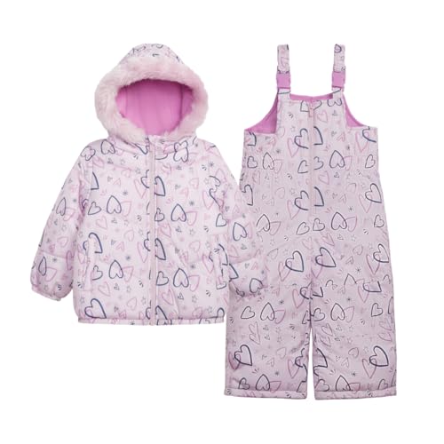 Carter's Baby Girls' 2-Piece Snowsuit Cozy Hooded Puffer Jacket and Ski Bib Set, All Lilac Heart, 12 Months