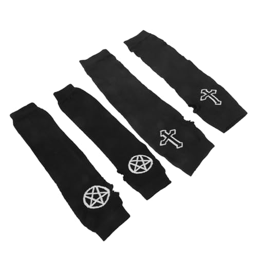 FRCOLOR 2 Pairs Cross Pentagram Half Finger Gloves Ninja Half Sleeve Gloves 2pcs Knitted Arm Sleeves Arm Sleeves Gothic Fingerless Gloves Mittens Arm Warmers Knitting Black