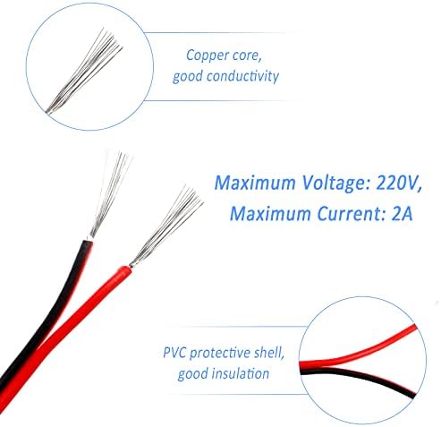 Haisheng 20m 2 Pin Led Strip Extension Cable, Led Tape Extension Cord Led Ribbon Extender Connector Wire 2 Pin Red Black Led Rope Led Strip Light Connection Cable