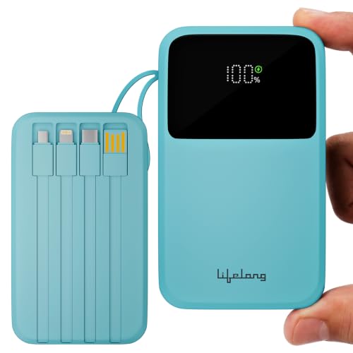Image of Lifelong Electronics 20000mAh 22.5W Fast Charging Power Bank | 3 Inputs (1 Built-in USB A Cable + 1 C + 1 Lightning Port) & 6 Outputs (3 Built-in Cables + 1 C + 2 A Port) | Small Pocket Size Powerbank