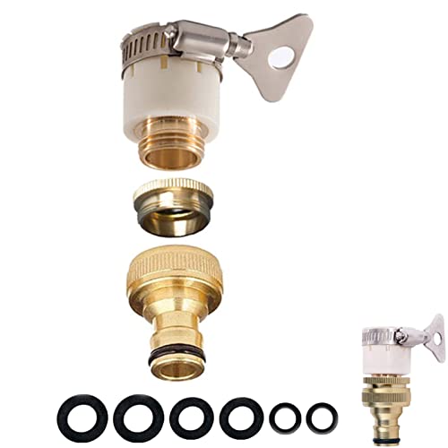 Round Universal Mixer Tap Hose Connector Adapter for Hose Pipe,1/2&3/4Inch 2in1 Garden Kitchen Brass Tap to Hose Connector,Hoses Pipe Fitting for Outside Garden Kitchen Taps,Top Max Diameter 23mm